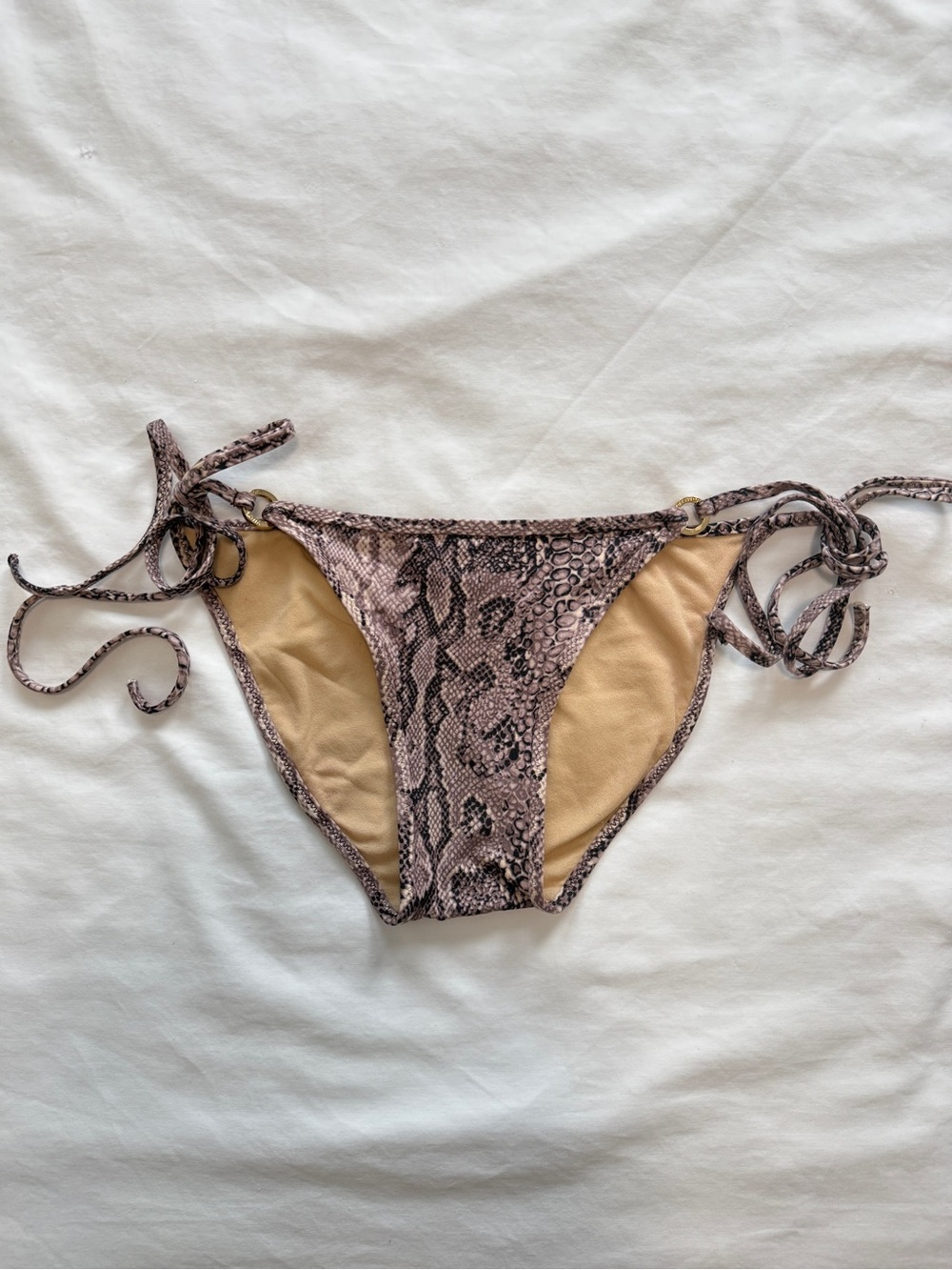 New BCBGMaxAzria Beige Bikini Bottoms with Snakeskin Trim, Size XS